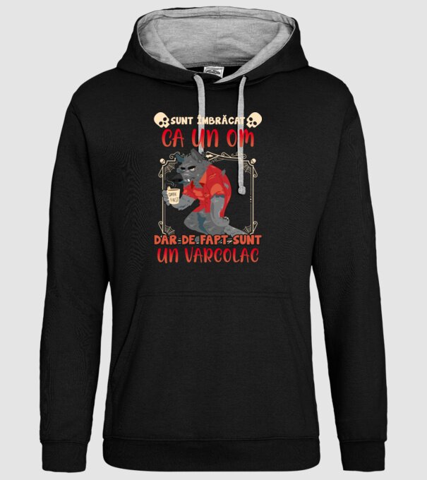 sunt îmbrăcat ca un om, dar de fapt sunt un vârcolac model negru pe tricou