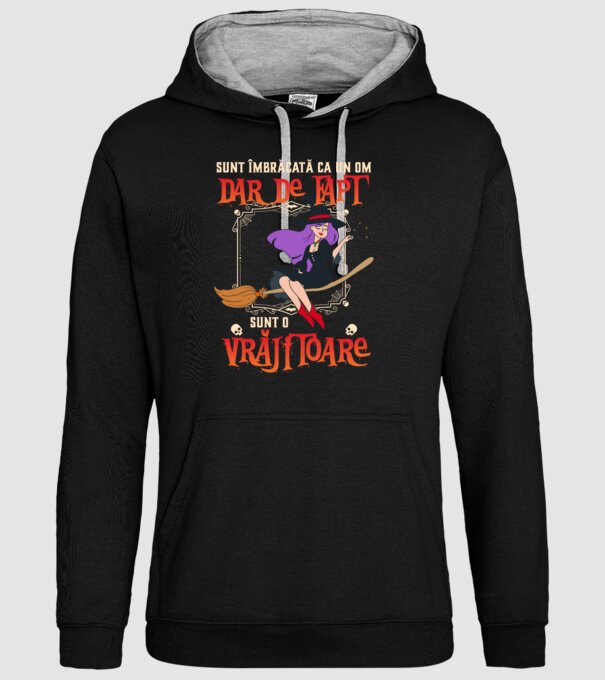 sunt îmbrăcată ca un om, dar de fapt sunt o vrăjitoare model negru pe tricou