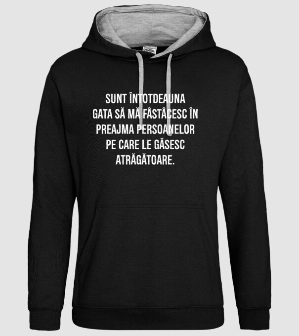 Sunt întotdeauna gata să mă fâstâcesc în preajma persoanelor pe care le găsesc atrăgătoare. model negru pe tricou