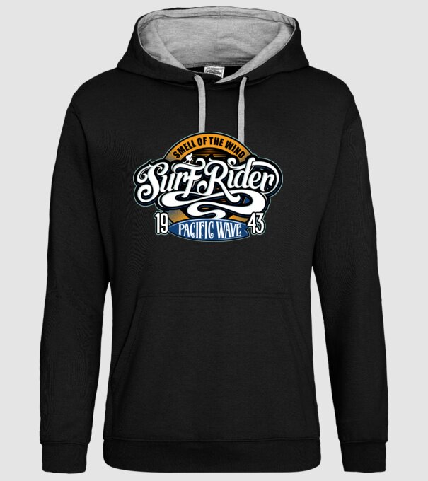 Surf Rider model negru pe tricou