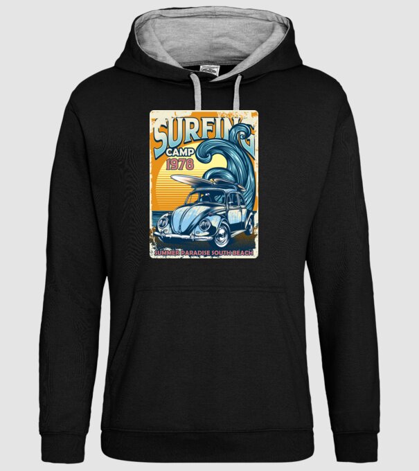 Surfer Camp model negru pe tricou