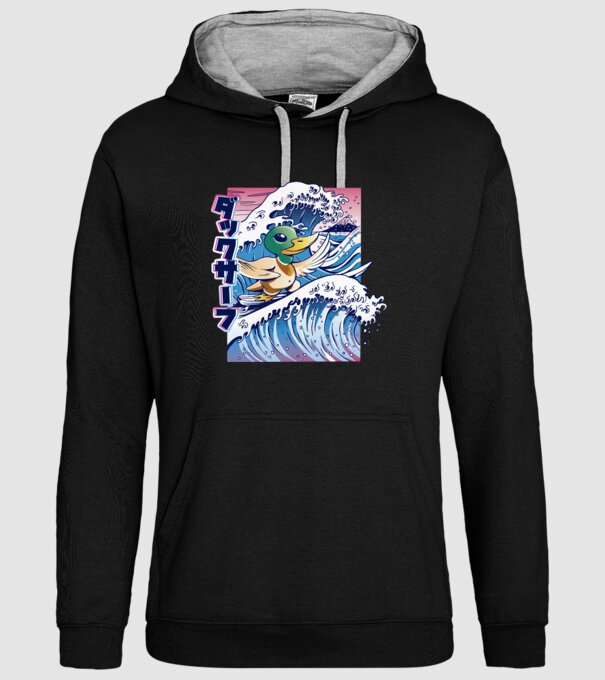 Surfer Duck model negru pe tricou