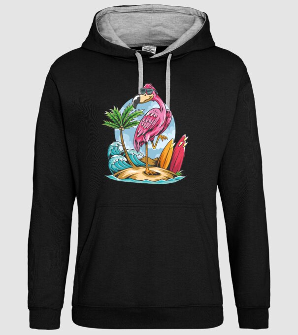 Surfer flamingo model negru pe tricou