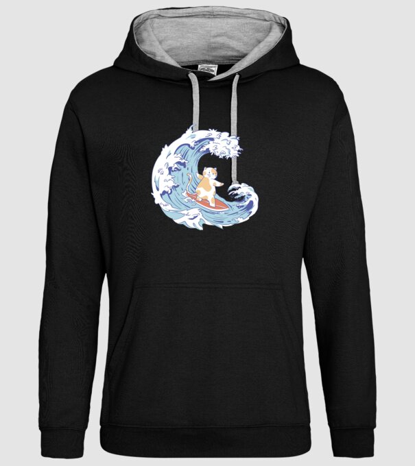 Surfer kitty model negru pe tricou