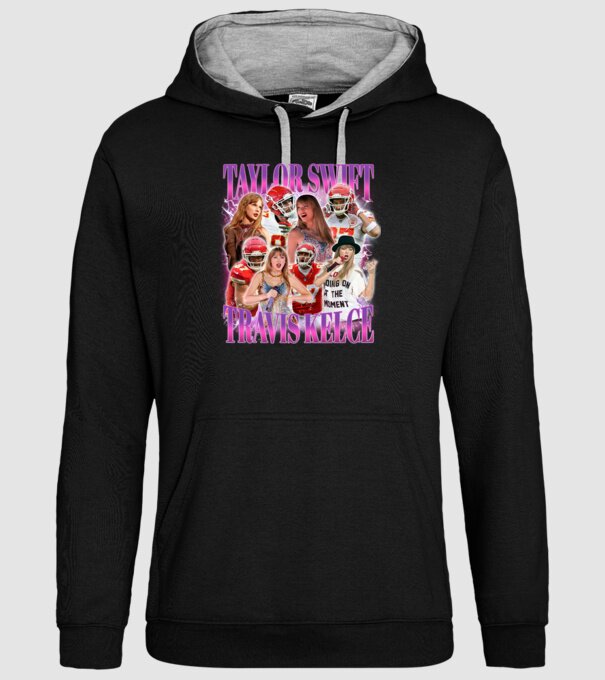 Taylor Swift ERAS Travis Kelce bootleg model negru pe tricou
