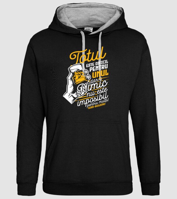 Totul este dificil pentru unul, dar nimic nu este imposibil pentru mulți! Team-building model negru pe tricou