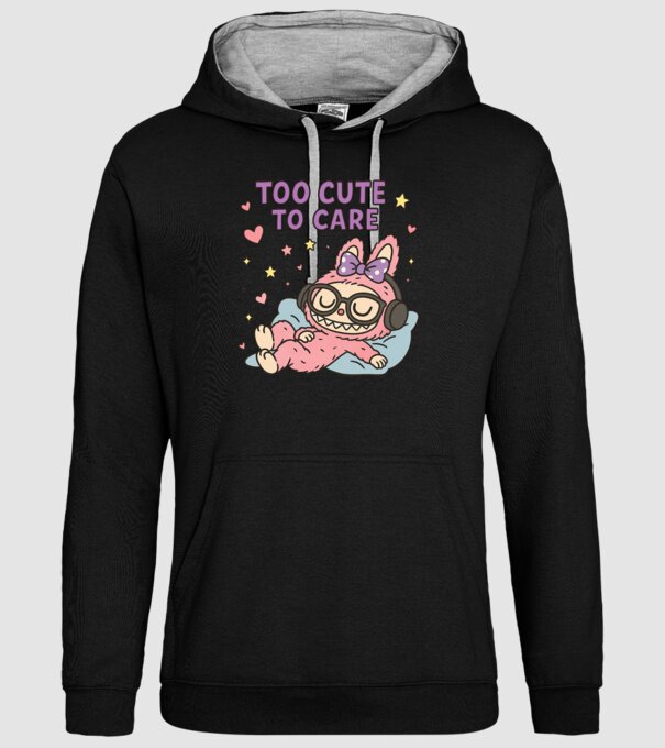 Too cute to care model negru pe tricou