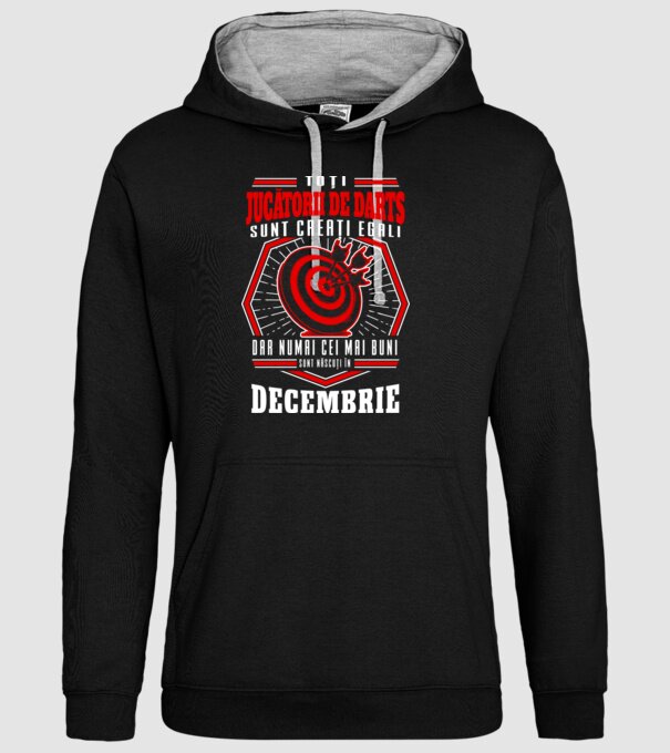 Toți jucătorii de darts sunt creați egali, dar numai cei mai buni sunt născuți în decembrie. model negru pe tricou