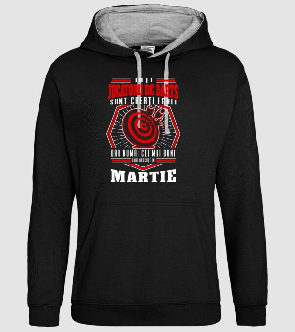 Toți jucătorii de darts sunt creați egali, dar numai cei mai buni sunt născuți în martie. model negru pe tricou
