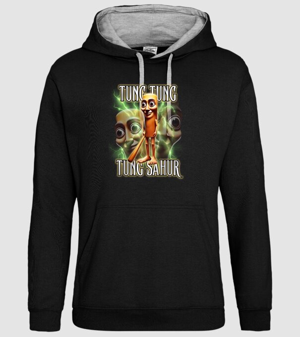 Tung Tung Tung Sahur model negru pe tricou