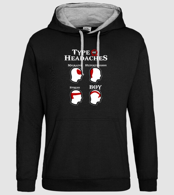 Type of Headaches - God of War model negru pe tricou