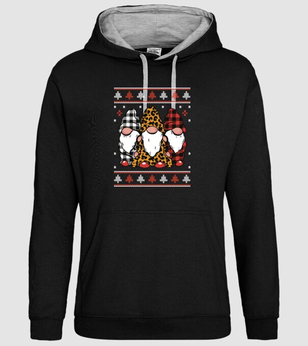 Ugly sweater gnomes model negru pe tricou