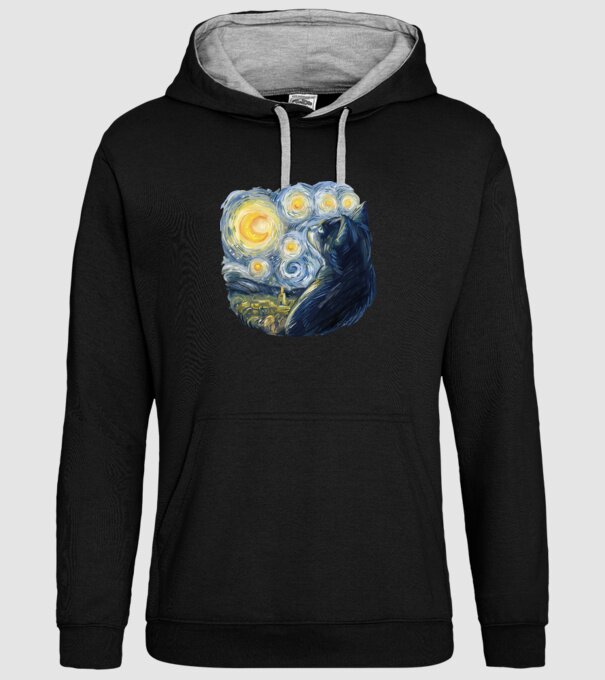 Van Gogh cat model negru pe tricou