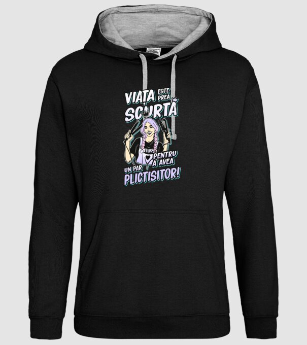 viata este prea scurta pentru a avea un par plictisitor model negru pe tricou