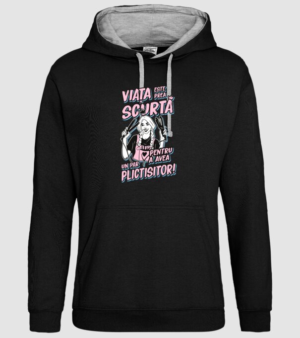 viata este prea scurta pentru a avea un par plictisitor model negru pe tricou