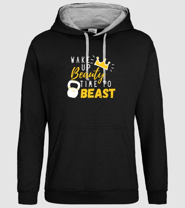 Wake Up Beauty Time To Beast model negru pe tricou