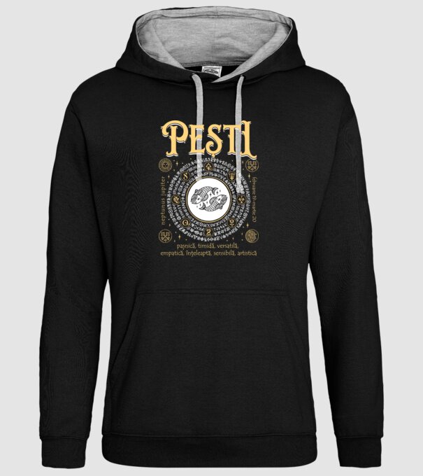 Zodiac femeie PEȘTI golden model negru pe tricou