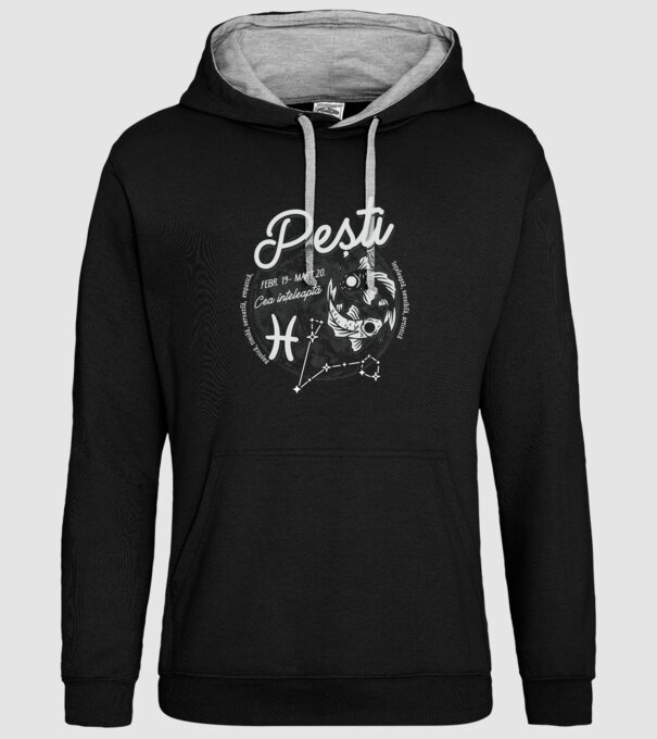 Zodiac femeie PEȘTI retro model negru pe tricou