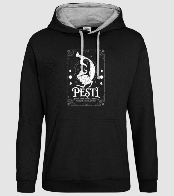 Zodiac femeie PEȘTI white model negru pe tricou