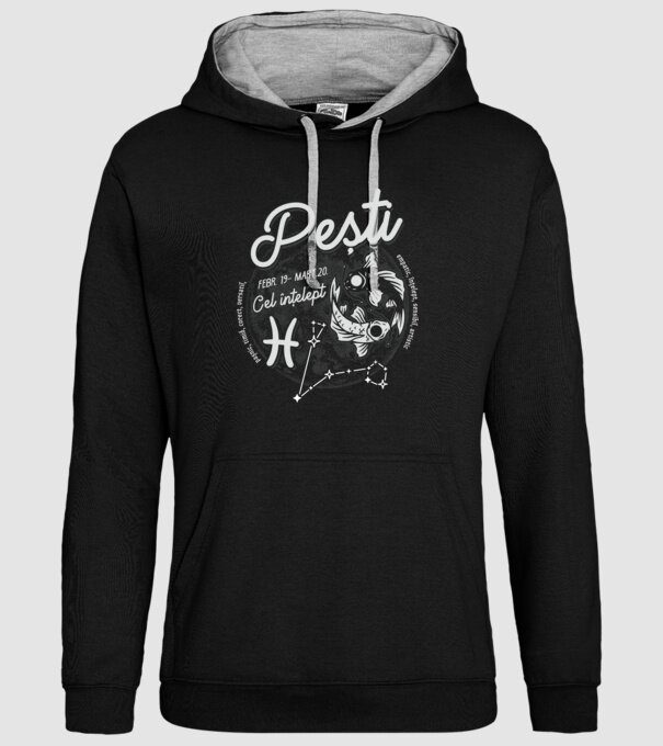 Zodiac bărbat PEȘTI retro model negru pe tricou