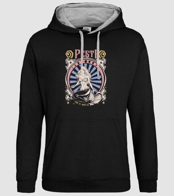 Zodiac Vintage PEȘTI model negru pe tricou