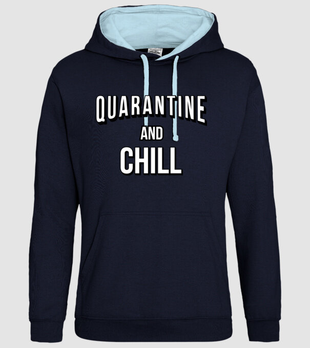 Quarantine and Chill model albastru închis pe tricou