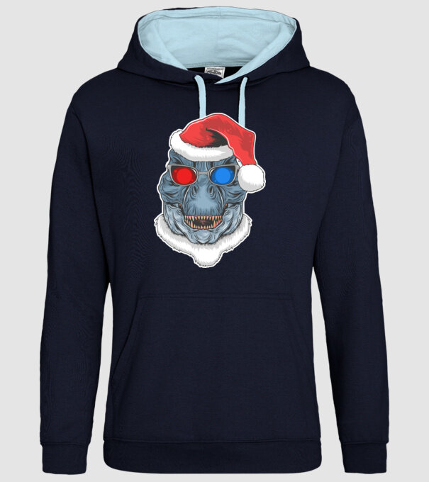 Santasaurus Rex model albastru închis pe tricou