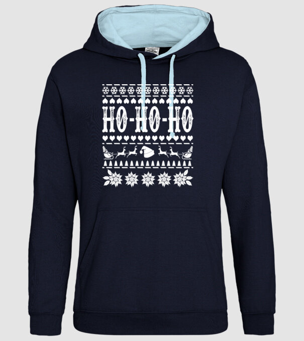 Ugly sweater hohoho model albastru închis pe tricou