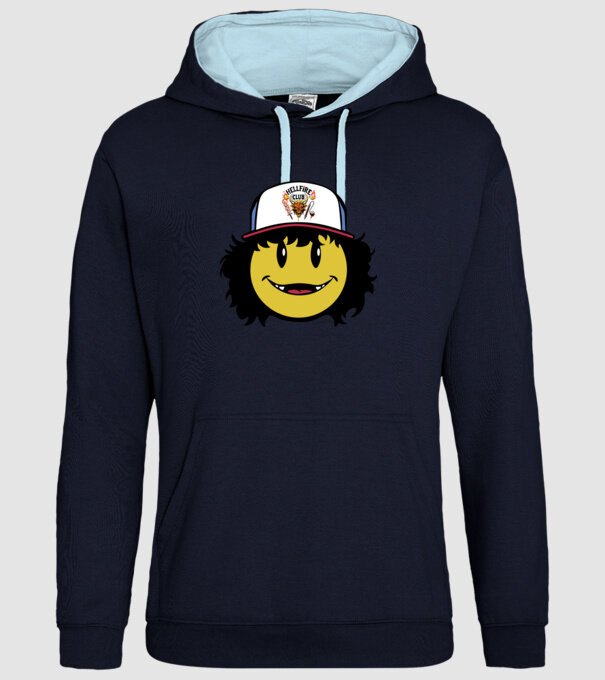 dustinhappyface model albastru închis pe tricou