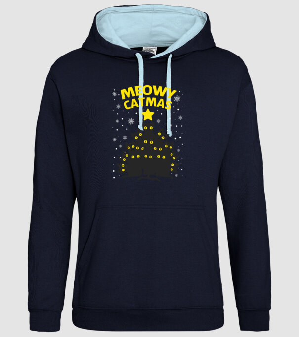 Meowy catmas black model albastru închis pe tricou