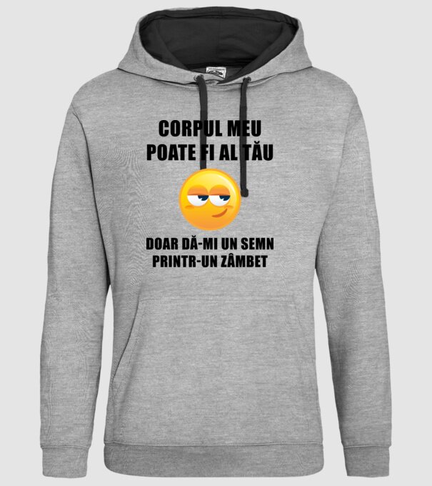 corpul meu poate fi al tău, doar dă-mi un semn printr-un zâmbet model gri pe tricou