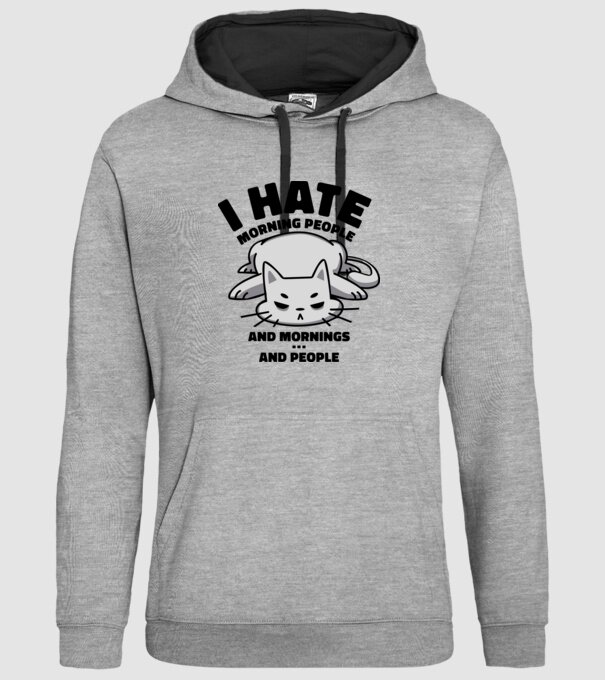 I hate morning people antisocial cat model gri pe tricou