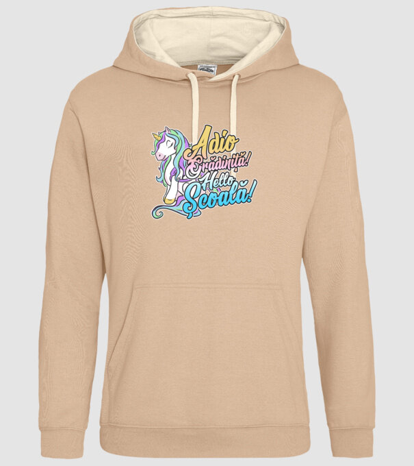 Adio grădiniță! Hello școală! model nisipiu pe tricou