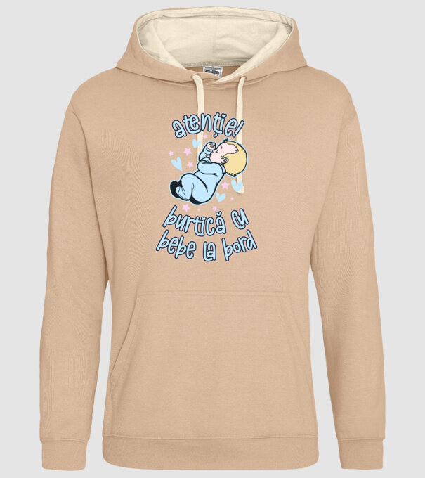 atenție! burtică cu bebe la bord model nisipiu pe tricou
