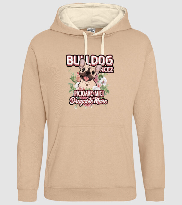 Bulldog francez picioare mici dragoste mare model nisipiu pe tricou
