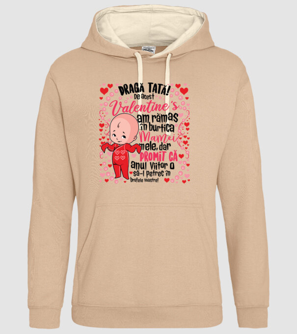 'Dragă tată! De acest Valentine''s am rămas în burtica mamei mele, dar promit că anul viitor o să-l petrec în brațele voastre!' model nisipiu pe tricou