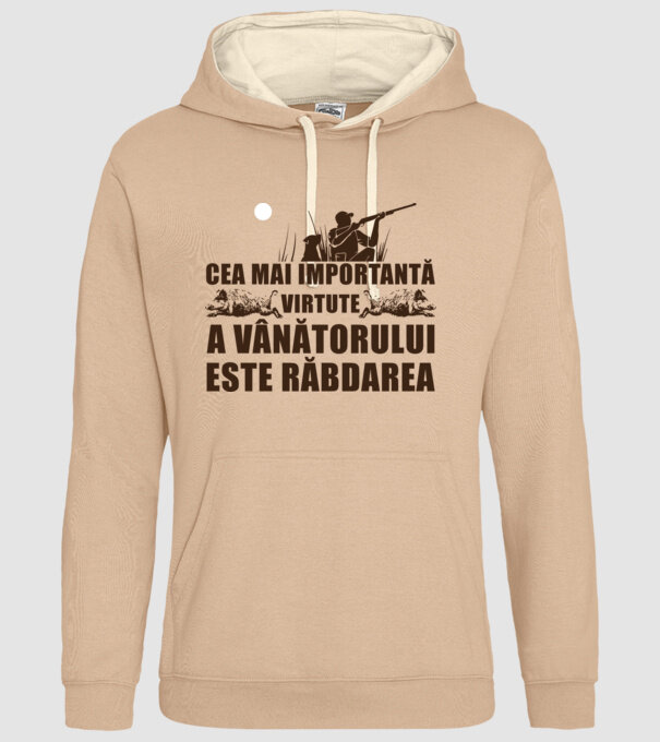cea mai importantă virtute a vânătorului este răbdarea model nisipiu pe tricou