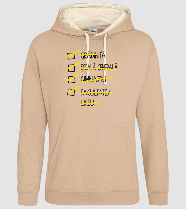 Cheklist educație - Facultate alb model nisipiu pe tricou