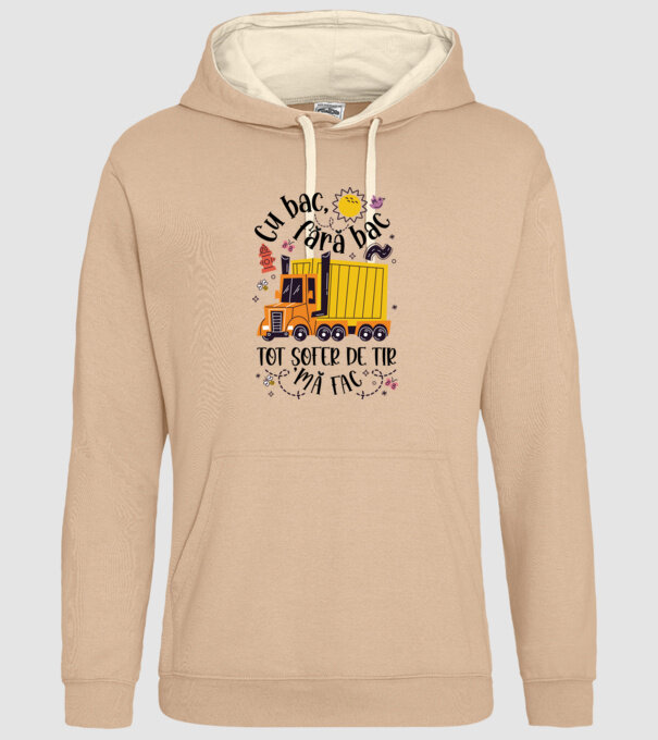 Cu bac, fără bac, tot șofer de tir mă fac model nisipiu pe tricou