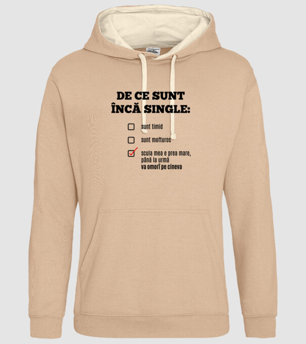 De ce sunt încă single: sunt timid, - sunt mofturos - scula mea e prea mare, până la urmă va omorî pe cineva model nisipiu pe tricou