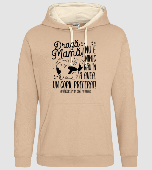 Dragă mamă! Nu e nimic rău în a avea un copil preferat! Amândoi știm la cine mă refer. model nisipiu pe tricou