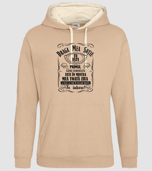 draga mea soție! tu ești primul meu gând dimineața, ești în mintea mea toată ziua și visez cu tine în fiecare noapte. te iubesc! model nisipiu pe tricou
