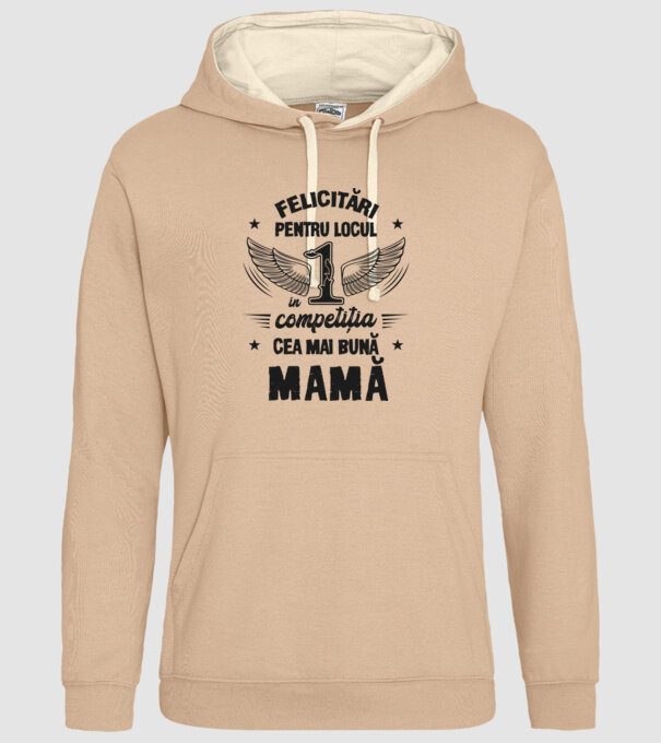 Felicitări pentru locul 1 în competiția Cea mai bună mamă! model nisipiu pe tricou