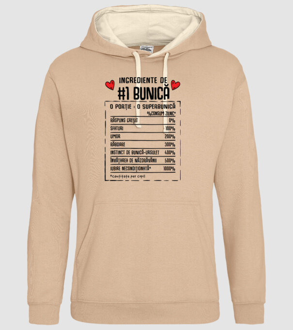 Ingrediente Bunică - o porție : o superbunică - %consum zilnic* răspuns greșit, sfaturi, umor, răbdare, instinct de bunică-ursul model nisipiu pe tricou