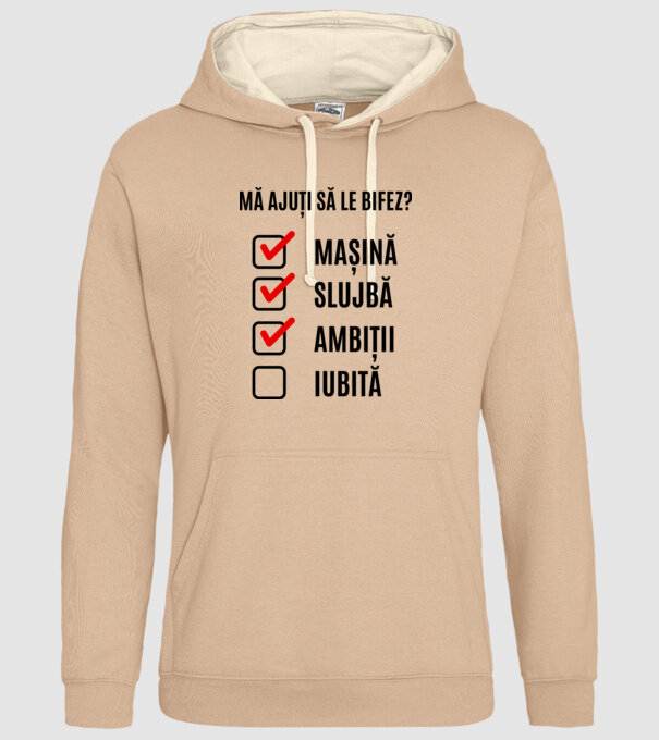 mașină, slujbă, ambiții, iubită - mă ajuți să le bifez? model nisipiu pe tricou