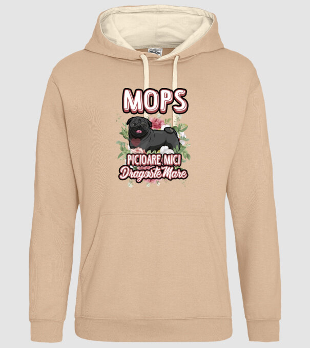 Mops negru picioare mici dragoste mare model nisipiu pe tricou