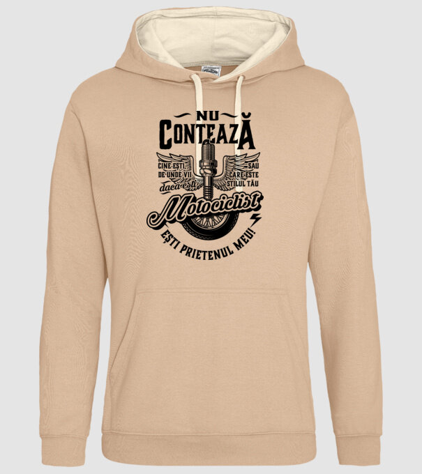 Nu contează cine ești, de unde vii sau care este stilul tău, dacă ești motociclist ești prietenul meu! model nisipiu pe tricou
