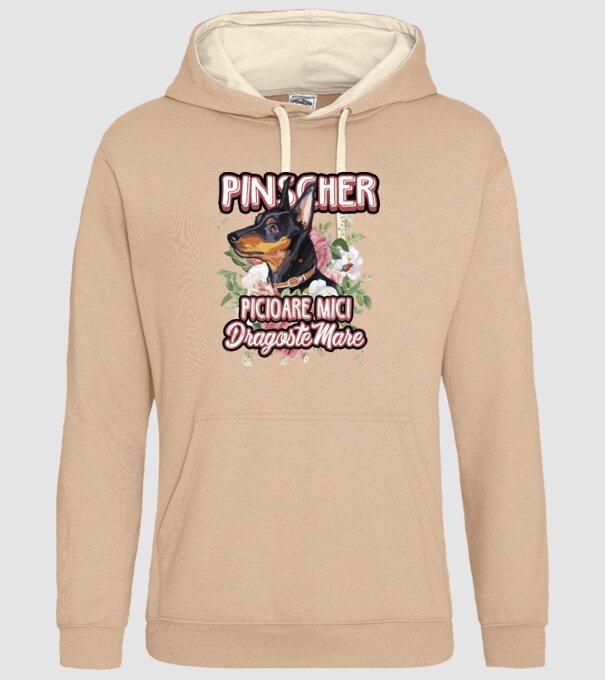 Pinscher picioare mici dragoste mare model nisipiu pe tricou