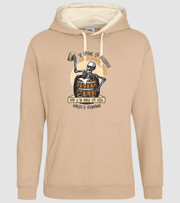 Se spune că alcoolul este dușmanul omului, dar și în biblie stă scris: iubește-ți dușmanii! model nisipiu pe tricou