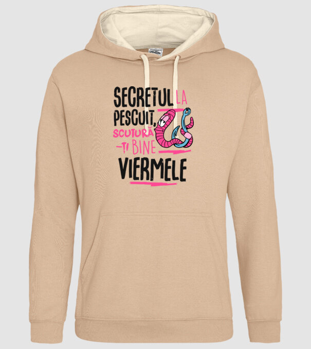 Secretul la pescuit scutură-ți bine viermele model nisipiu pe tricou